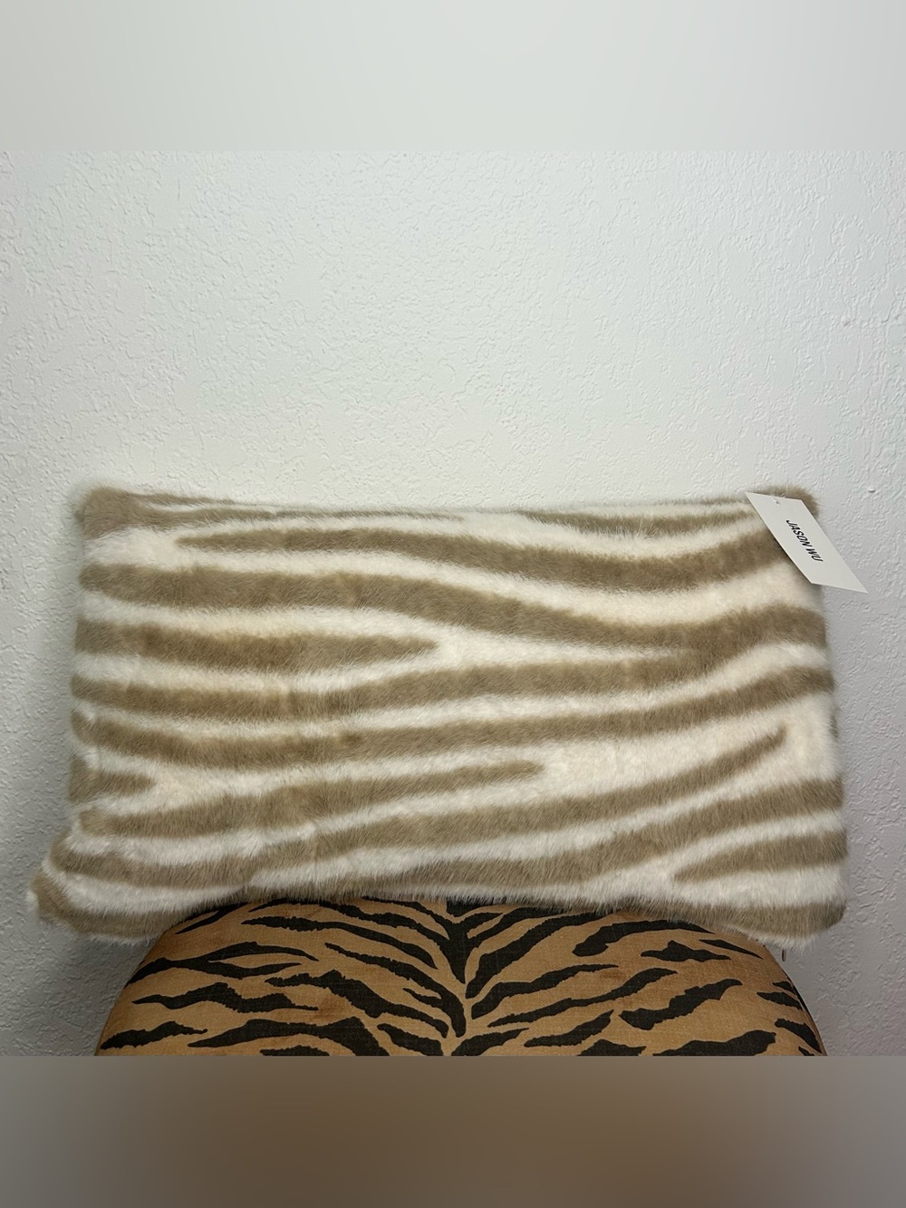 NEW Jason Wu Faux Fur Zebra Stripe Luxury Decorative Throw Lumbar Pillow